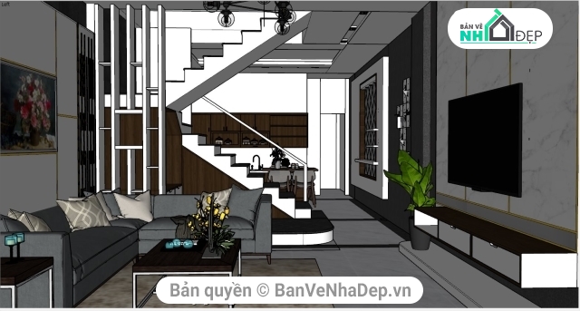 Sketchup thiết kế nội tất căn hộ,Mẫu thiết kế nội thất tầng 1,Mẫu thiết kế tầng 1,thiết kế nội thất nhà phố,phối cảnh nội thất nhà phố su