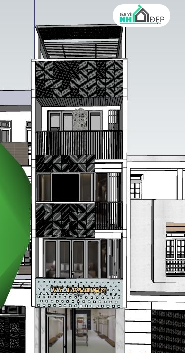 Sketchup phối cảnh nhà phố,Phối cảnh nhà 4 tầng,Su nhà phố 4 tầng,Nhà Phố 4 tầng sketchup