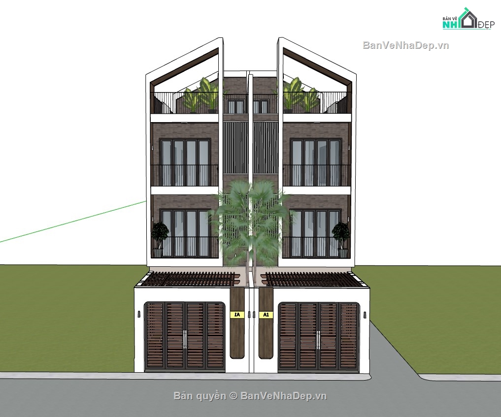 biệt thự 4 tầng,su biệt thự,biệt thự song lập,biệt thự song lập 4 tầng,sketchup biệt thự song lập 4 tầng
