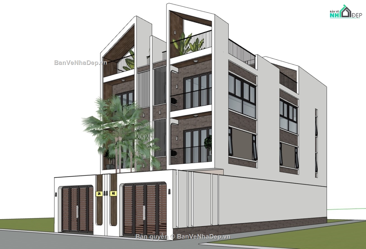 biệt thự 4 tầng,su biệt thự,biệt thự song lập,biệt thự song lập 4 tầng,sketchup biệt thự song lập 4 tầng