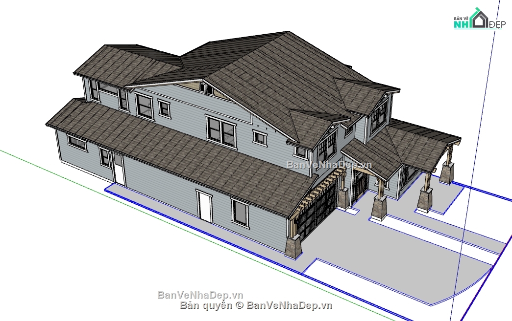 dựng 3d su biệt thự 2 tầng,file sketchup nhà biệt thự,biệt thự hiện đại dựng model su