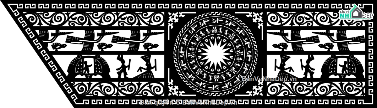 vách cầu thang,dxf vách cầu thang,vách trống đồng cnc