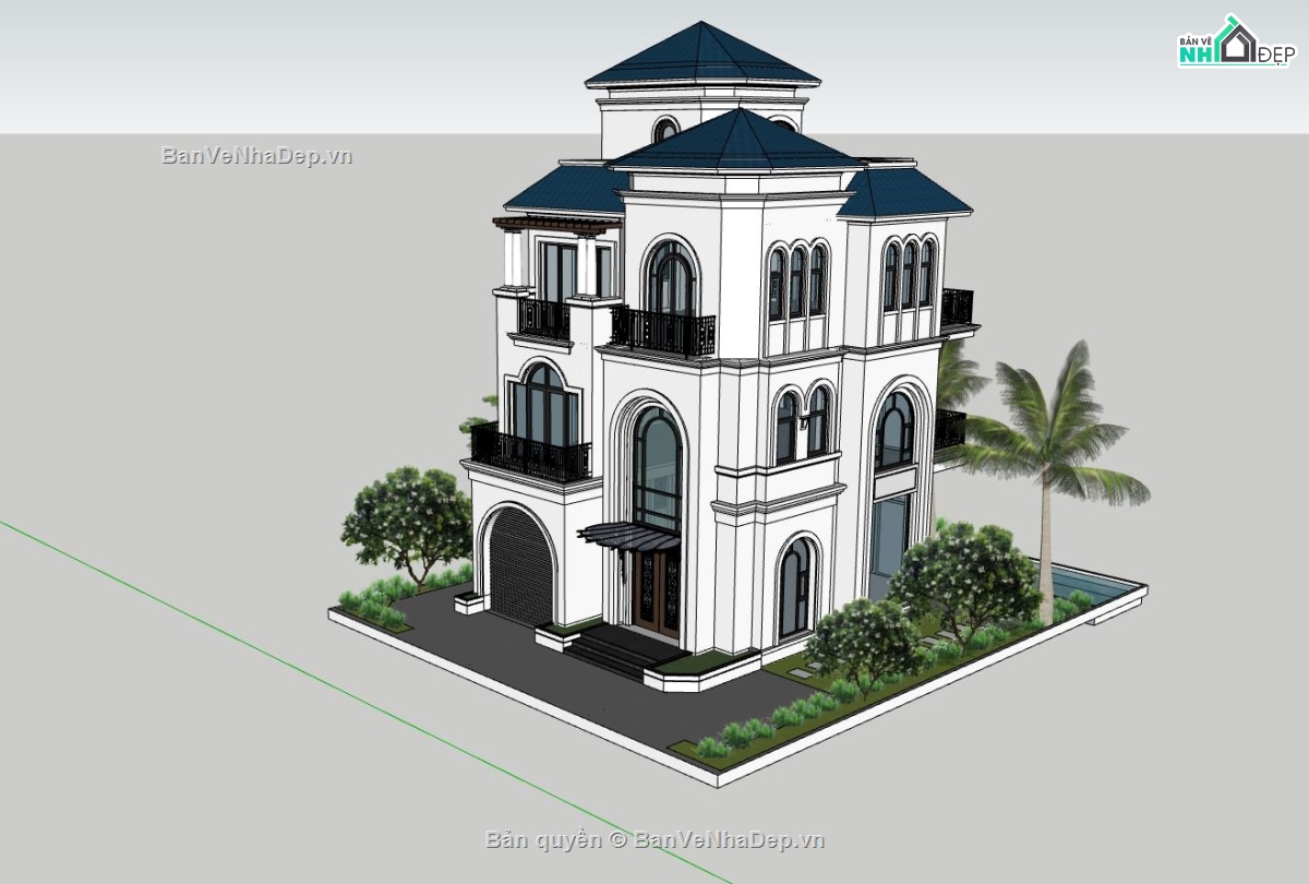 file sketchup villa 3 tầng,mẫu villa hiện đại,mẫu bản vẽ villa