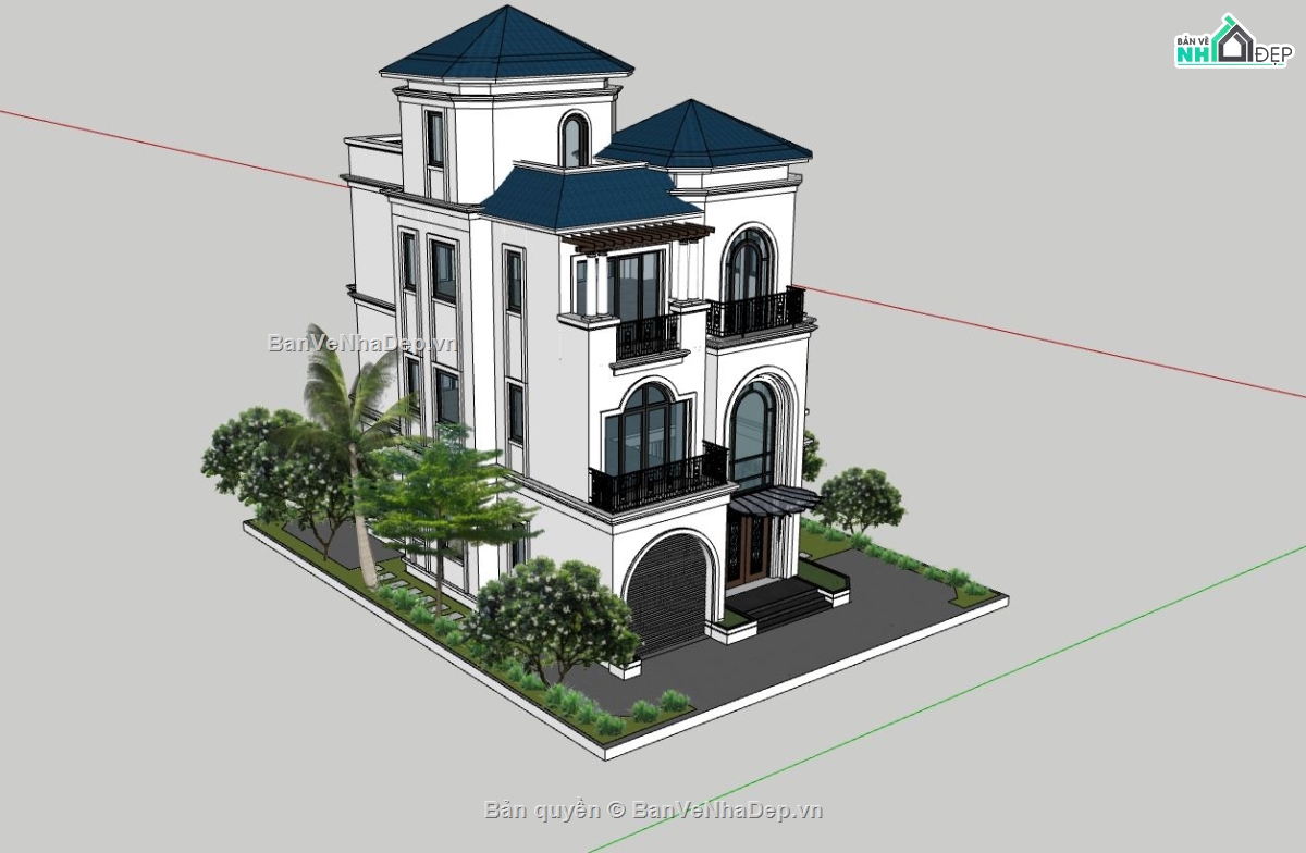 file sketchup villa 3 tầng,mẫu villa hiện đại,mẫu bản vẽ villa