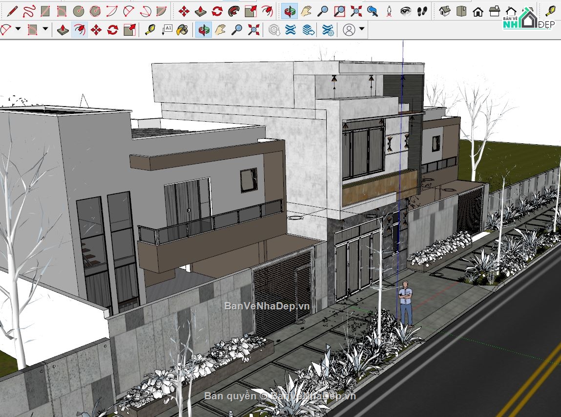 nhà phố 2 tầng,3d nhà phố 2 tầng,sketchup nhà phố 2 tầng,file su nhà phố 2 tầng