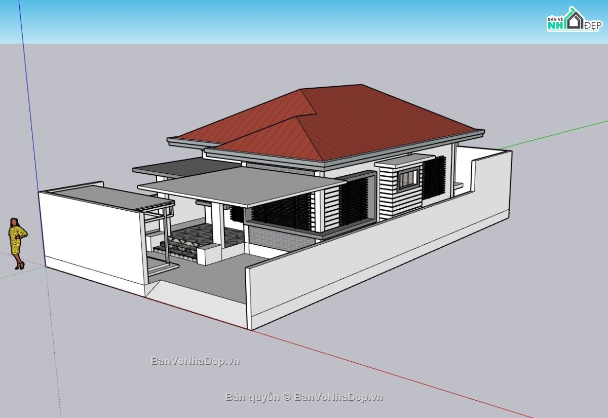 biệt thự 1 tầng,sketchup biệt thự,biệt thự hiện đại,phối cảnh biệt thự