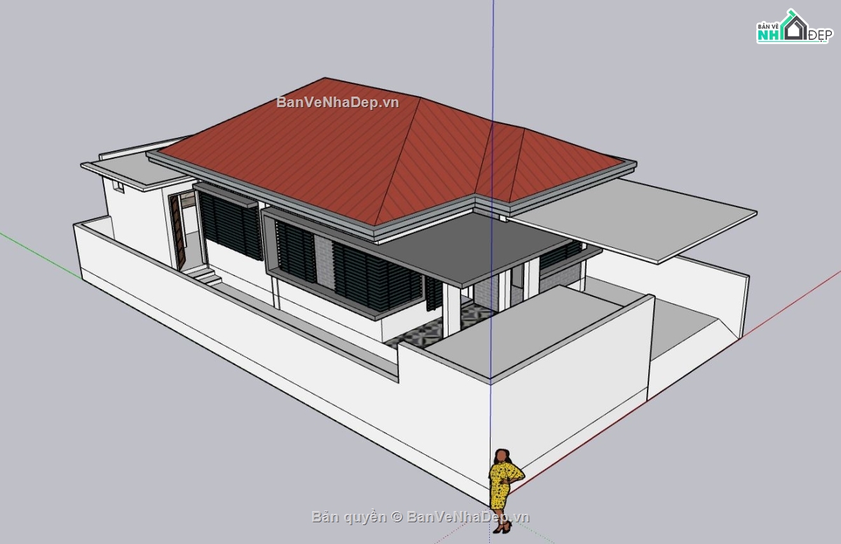 biệt thự 1 tầng,sketchup biệt thự,biệt thự hiện đại,phối cảnh biệt thự