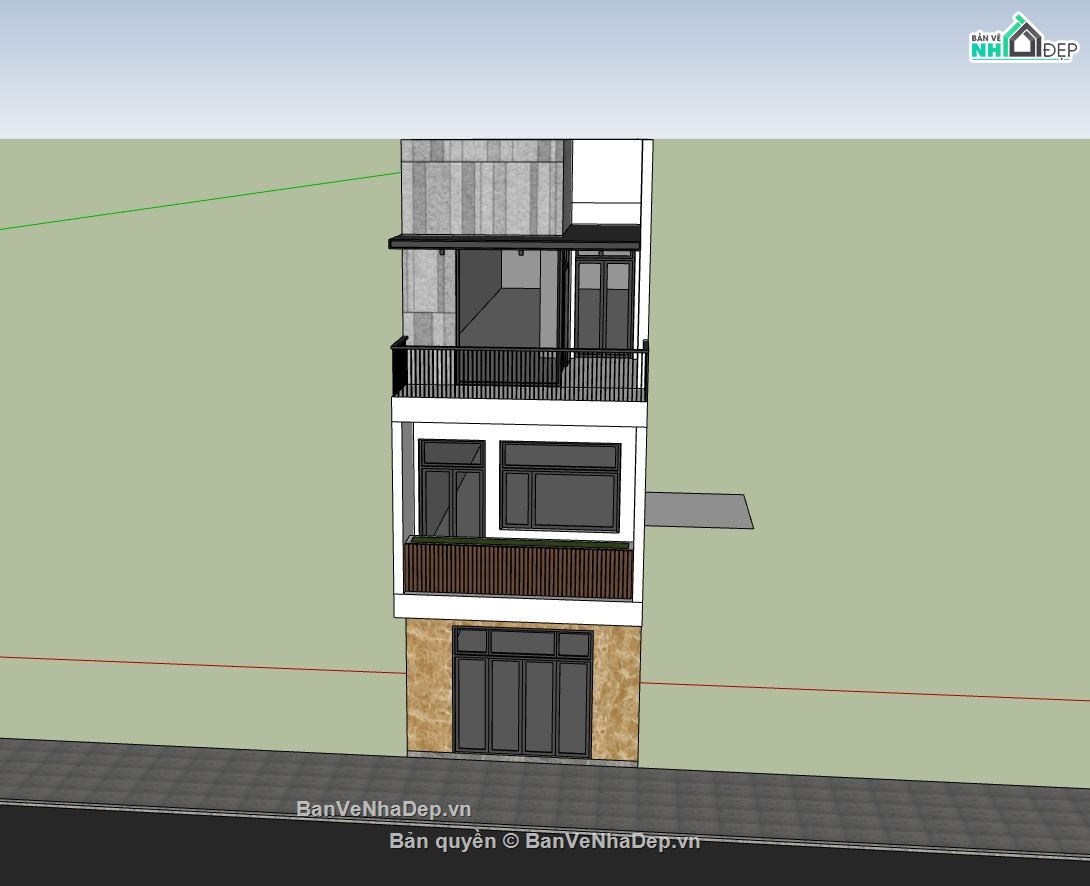 nhà phố 3 tầng,nhà phố hiện đại,phối cảnh nhà phố,file sketchup nhà phố