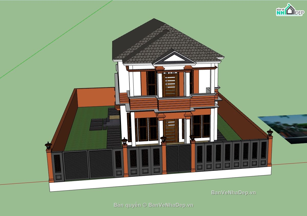 biệt thự 2 tầng,mẫu biệt thự sketchup,biệt thự hiện đại