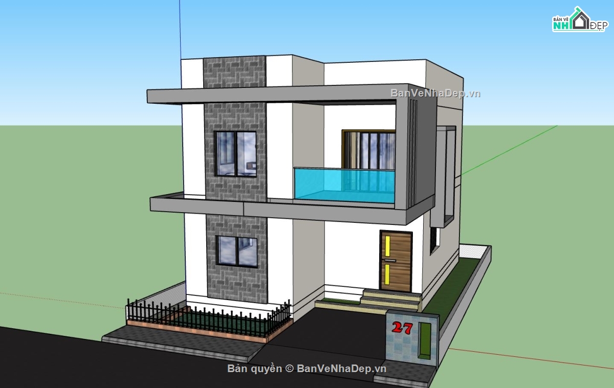 biệt thự 2 tầng,sketchup biệt thự,phối cảnh biệt thự,biệt thự hiện đại