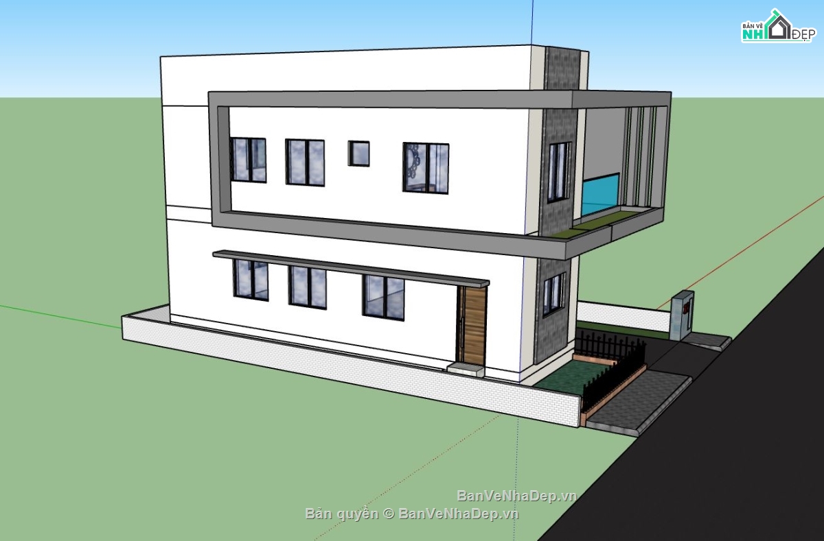 biệt thự 2 tầng,sketchup biệt thự,phối cảnh biệt thự,biệt thự hiện đại