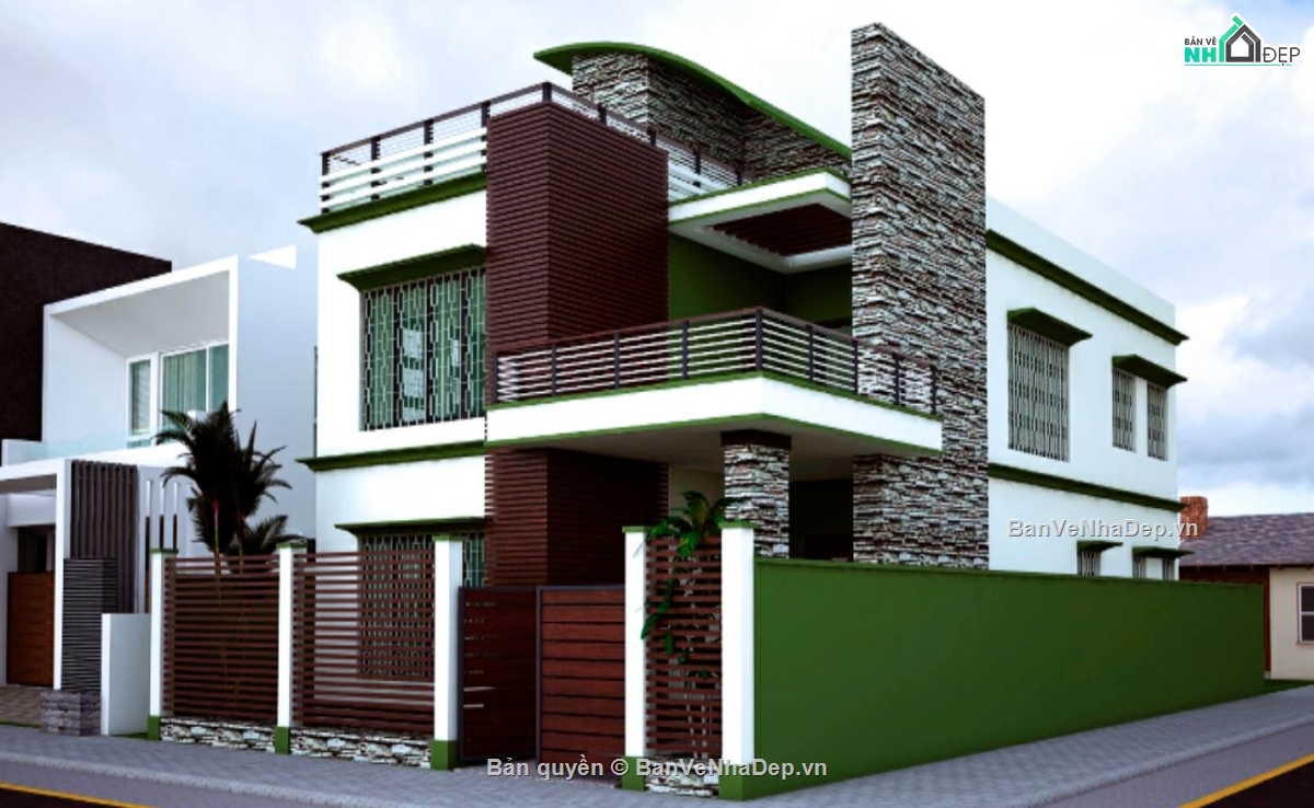 biệt thự 2 tầng,biệt thự sketchup,biệt thự hiện đại