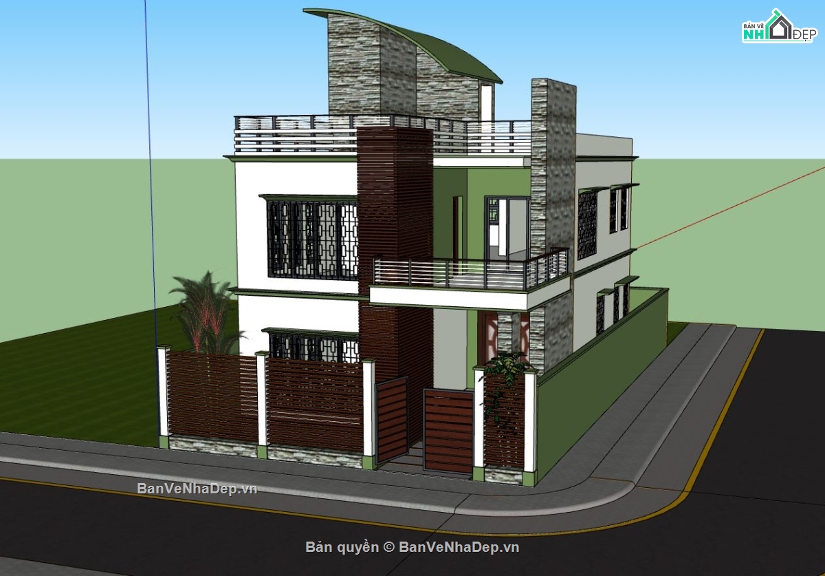 biệt thự 2 tầng,biệt thự sketchup,biệt thự hiện đại