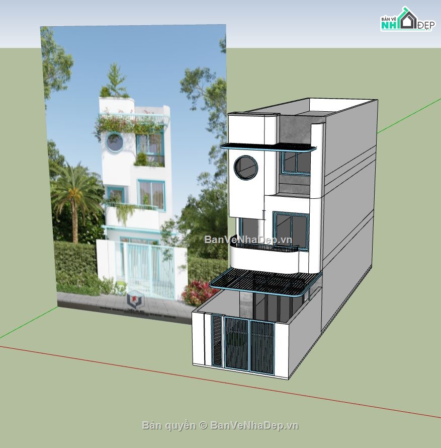 nhà phố 3 tầng,nhà phố hiện đại,kiến trúc nhà phố,sketchup nhà phố 3 tầng