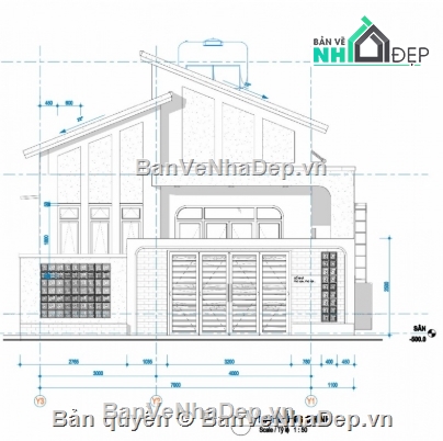 nhà cấp 4 mái lệch,nhà cấp 4,file cad nhà cấp 4,cad nhà cấp 4