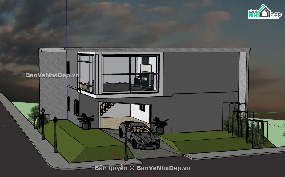 Nhà 2 tầng,model su nhà 2 tầng,sketchup nhà 2 tầng