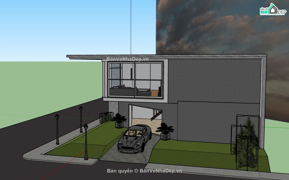 Nhà 2 tầng,model su nhà 2 tầng,sketchup nhà 2 tầng