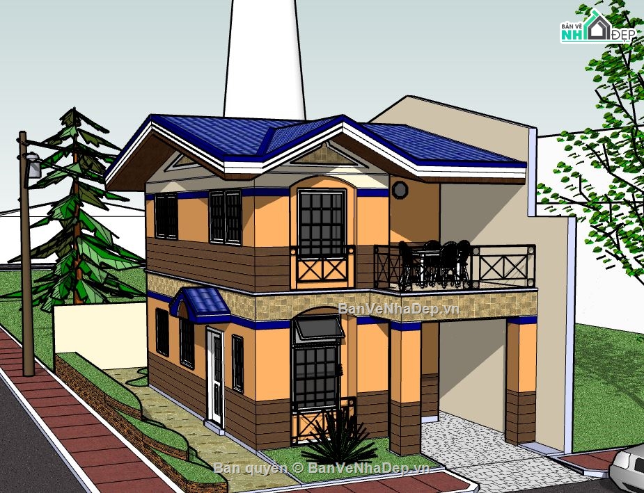 Nhà 2 tầng,model su nhà 2 tầng,file sketchup nhà 2 tầng