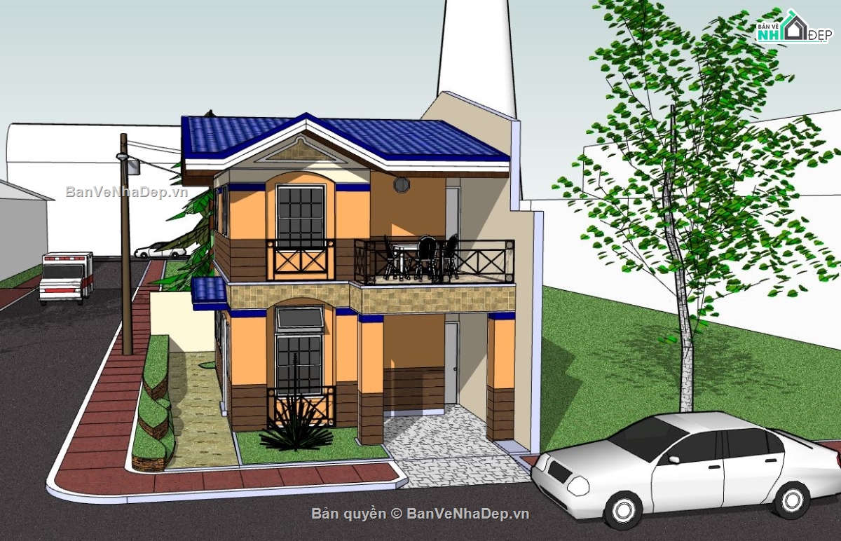 Nhà 2 tầng,model su nhà 2 tầng,file sketchup nhà 2 tầng