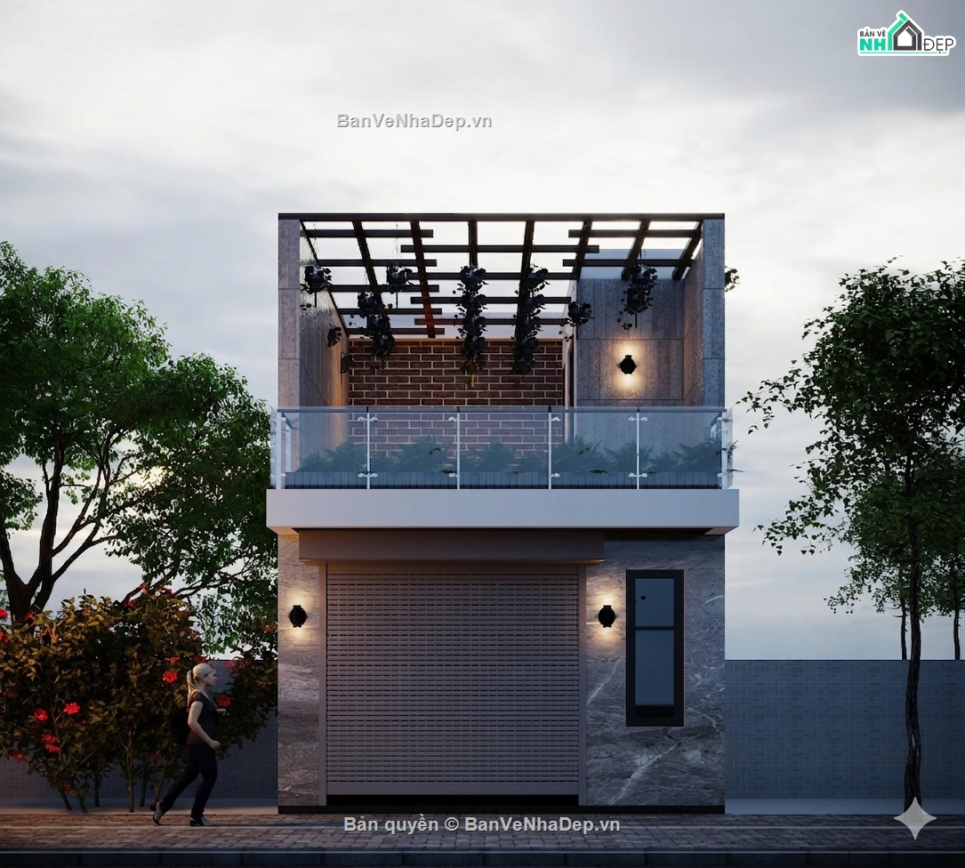 nhà 2 tầng,nhà hiện đại,nhà 2 tầng hiện đại,file cad nhà phố 2 tầng