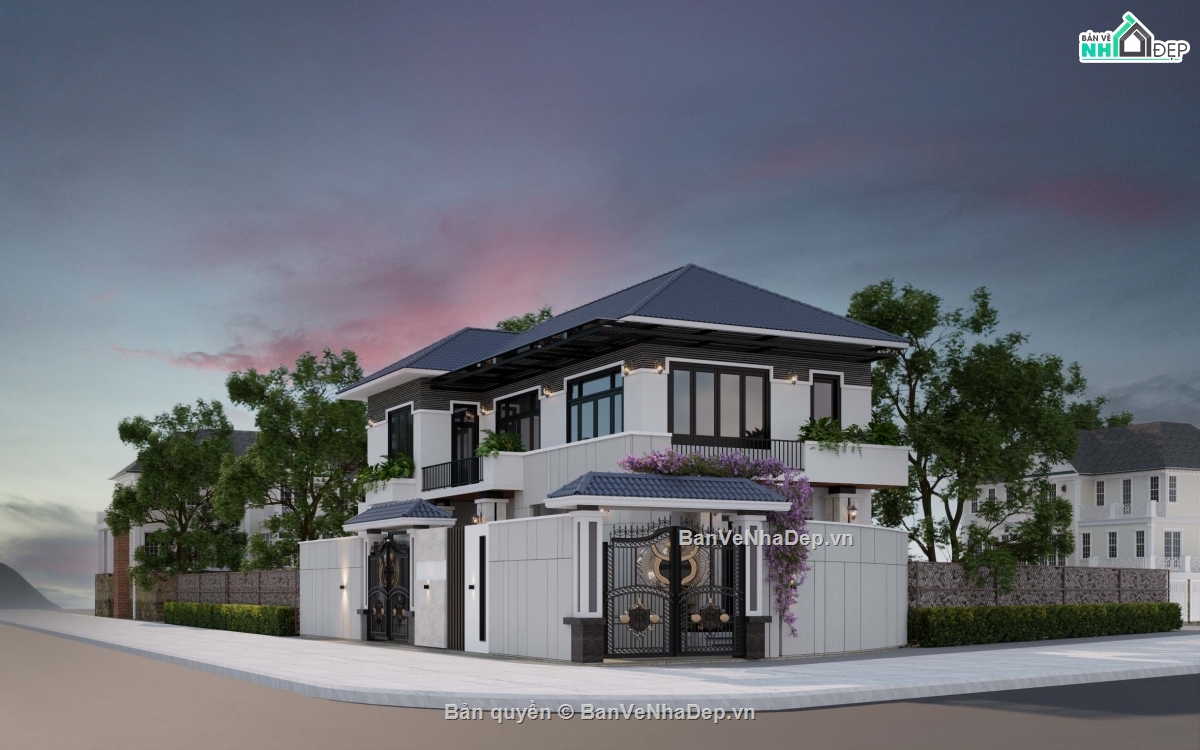 nhà mái nhật 2 tầng,mẫu nhà mái nhật 2 tầng,nhà 2 tầng đẹp