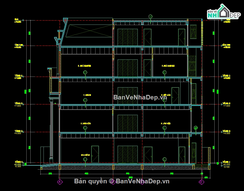 file cad nhà phố 5 tầng,bản vẽ nhà phố 5 tầng,nhà phố 5 tầng cad,cad nhà phố 5 tầng