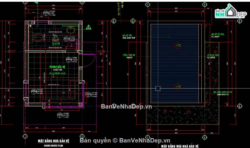 thiết kế nhà bảo vệ,bản vẽ nhà bảo vệ,nhà bảo vệ công ty