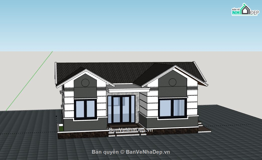 Biệt thự 1 tầng,model su biệt thự 1 tầng,sketchup biệt thự 1 tầng