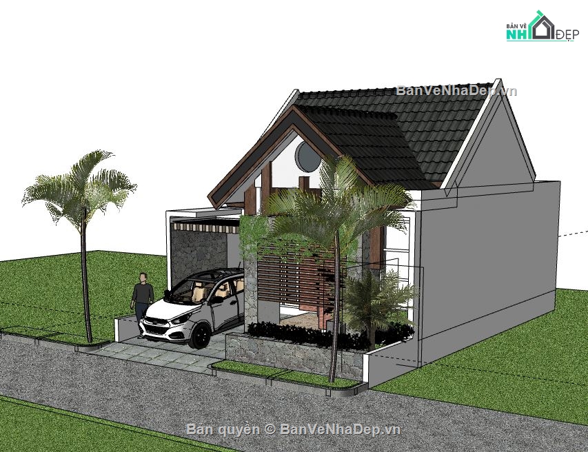 Biệt thự 1 tầng,Model su biệt thự 1 tầng,biệt thự 1 tầng file su