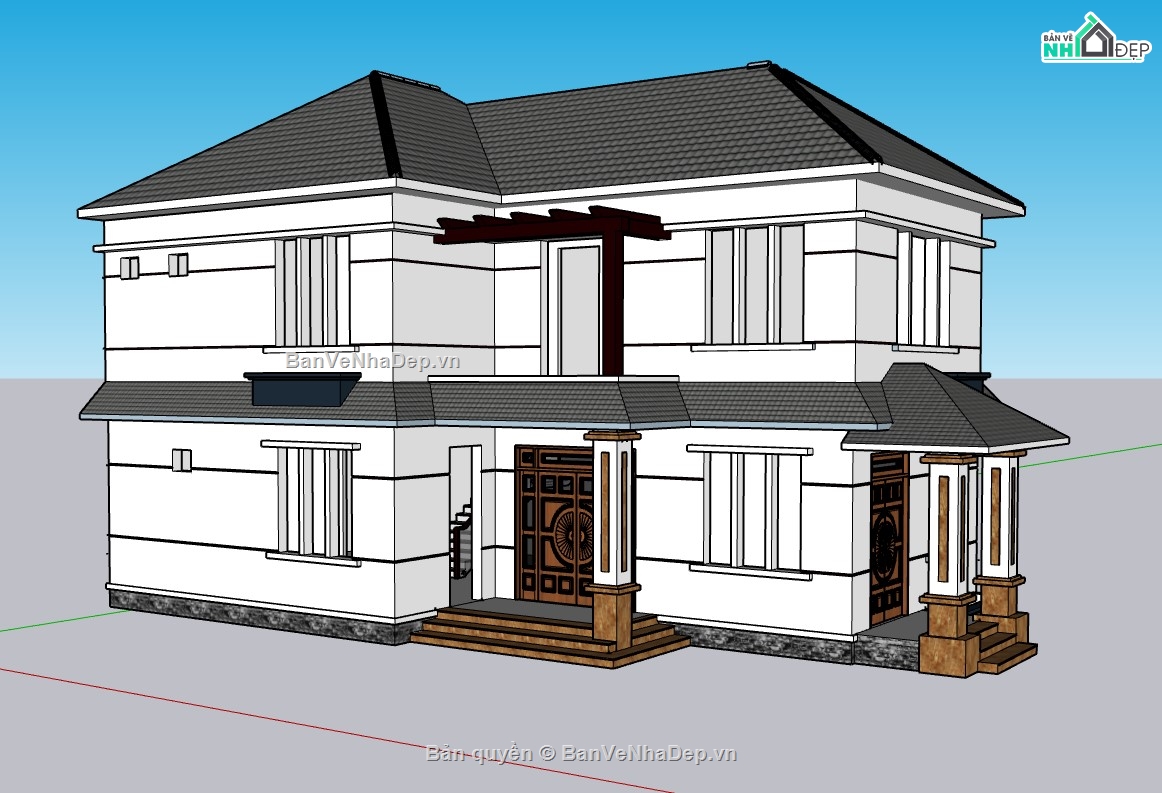 biệt thự 2 tầng,file su biệt thự,model su biệt thự 2 tầng