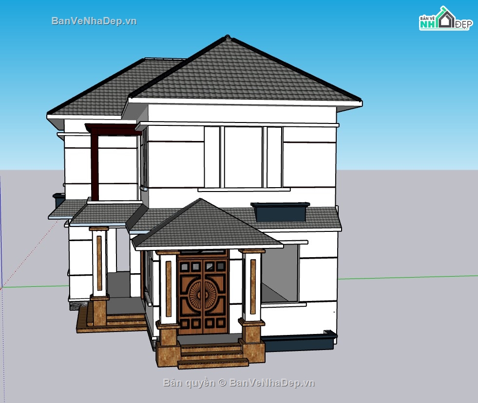 biệt thự 2 tầng,file su biệt thự,model su biệt thự 2 tầng