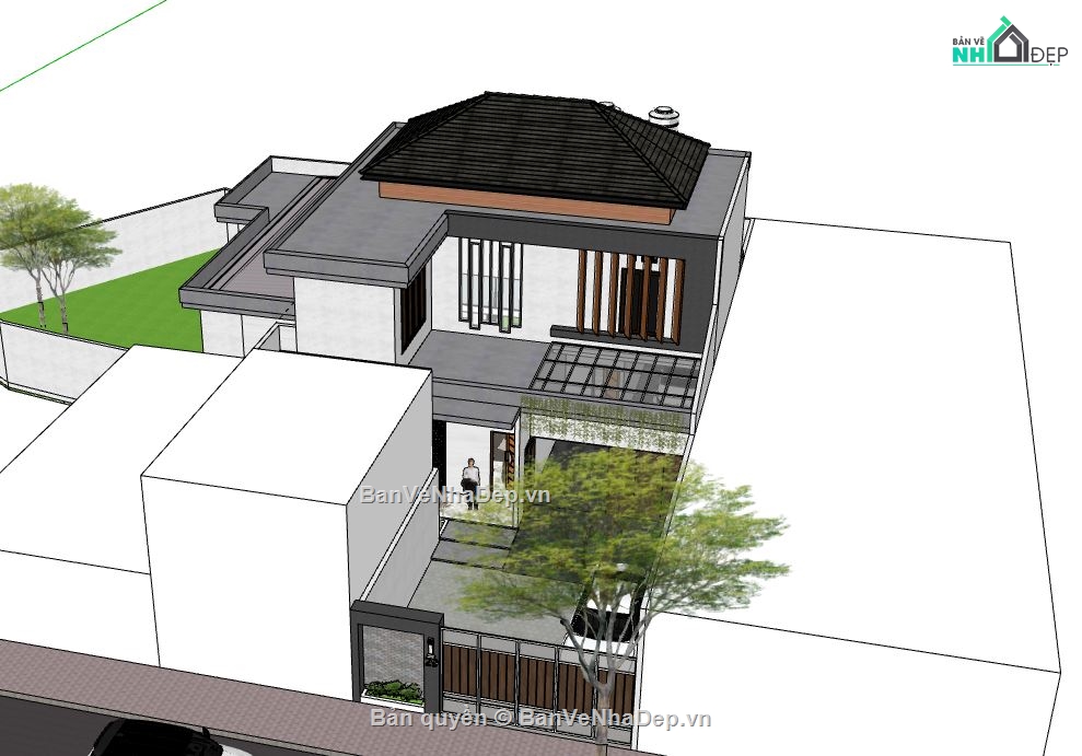 Biệt thự 2 tầng,model su biệt thự 2 tầng,biệt thự 2 tầng file su,file sketchup biệt thự 2 tầng