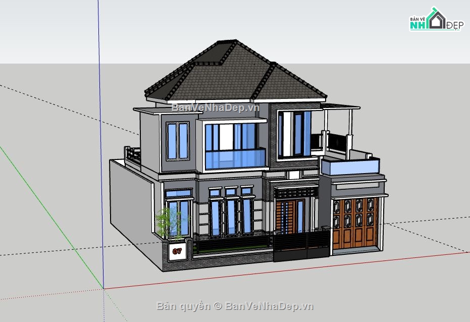 Biệt thự 2 tầng,Model su biệt thự 2 tầng,biệt thự 2 tầng sketchup