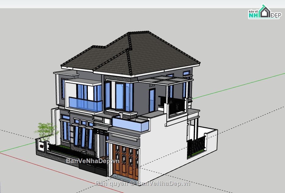 Biệt thự 2 tầng,Model su biệt thự 2 tầng,biệt thự 2 tầng sketchup