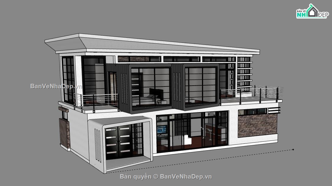 Biệt thự 2 tầng,model su biệt thự 2 tầng,biệt thự 2 tầng file su,sketchup biệt thự 2 tầng