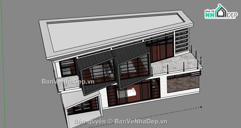 Biệt thự 2 tầng,model su biệt thự 2 tầng,biệt thự 2 tầng file su,sketchup biệt thự 2 tầng