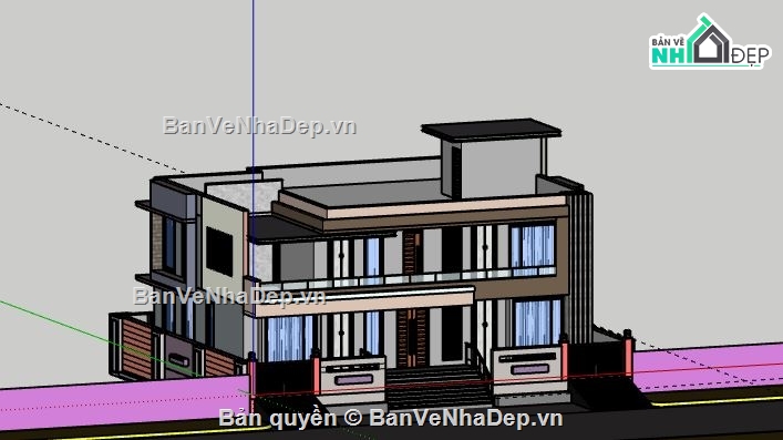 Biệt thự 2 tầng,file su biệt thự 2 tầng,sketchup biệt thự 2 tầng