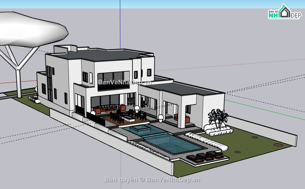 Biệt thự 2 tầng,model su biệt thự 2 tầng,file su biệt thự 2 tầng,sketchup biệt thự 2 tầng