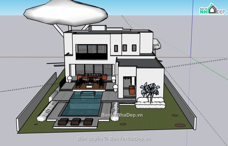 Biệt thự 2 tầng,model su biệt thự 2 tầng,file su biệt thự 2 tầng,sketchup biệt thự 2 tầng