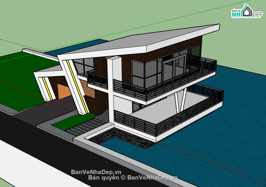 Biệt thự 2 tầng,model su biệt thự 2 tầng,file sketchup biệt thự 2 tầng