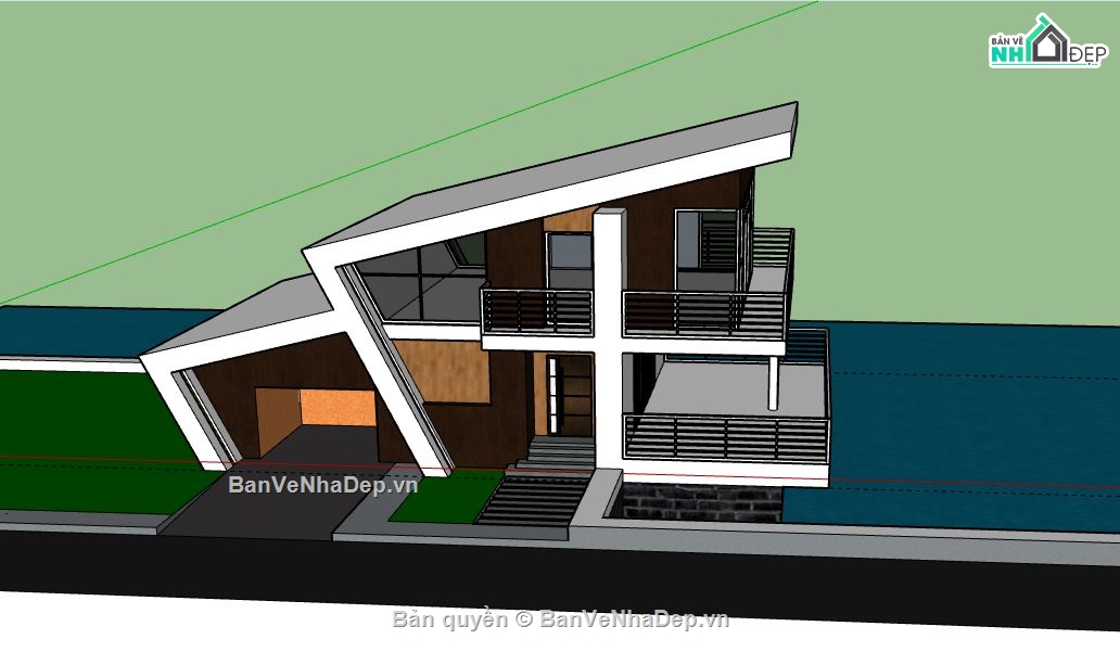 Biệt thự 2 tầng,model su biệt thự 2 tầng,file sketchup biệt thự 2 tầng