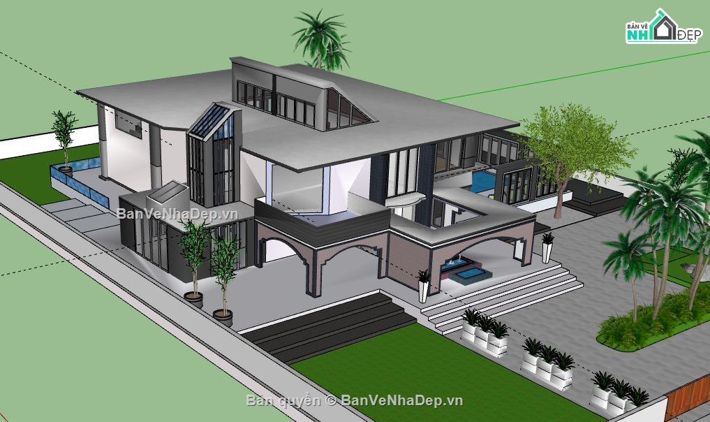 Biệt thự 2 tầng,model su biệt thự 2 tầng,sketchup biệt thự 2 tầng