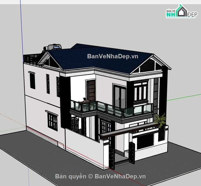 Biệt thự 2 tầng,model su biệt thự 2 tầng,sketchup biệt thự 2 tầng