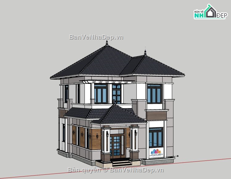 Biệt thự  2 tầng,biệt thự 2 tầng file su,file sketchup biệt thự 2 tầng