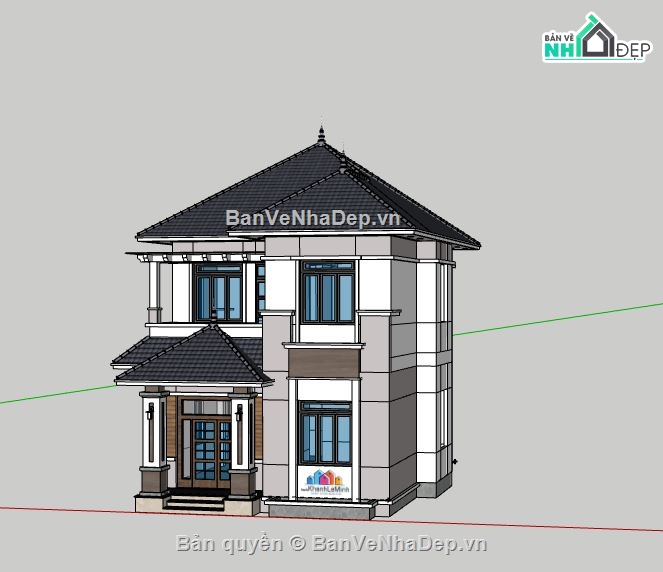 Biệt thự  2 tầng,biệt thự 2 tầng file su,file sketchup biệt thự 2 tầng