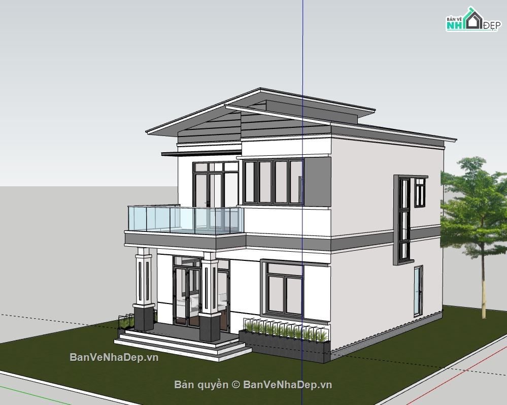 Biệt thự 2 tầng,Model su biệt thự 2 tầng,sketchup biệt thự 2 tầng