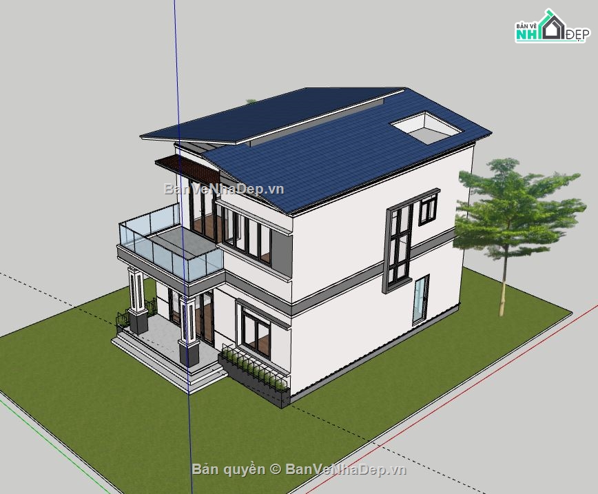 Biệt thự 2 tầng,Model su biệt thự 2 tầng,sketchup biệt thự 2 tầng