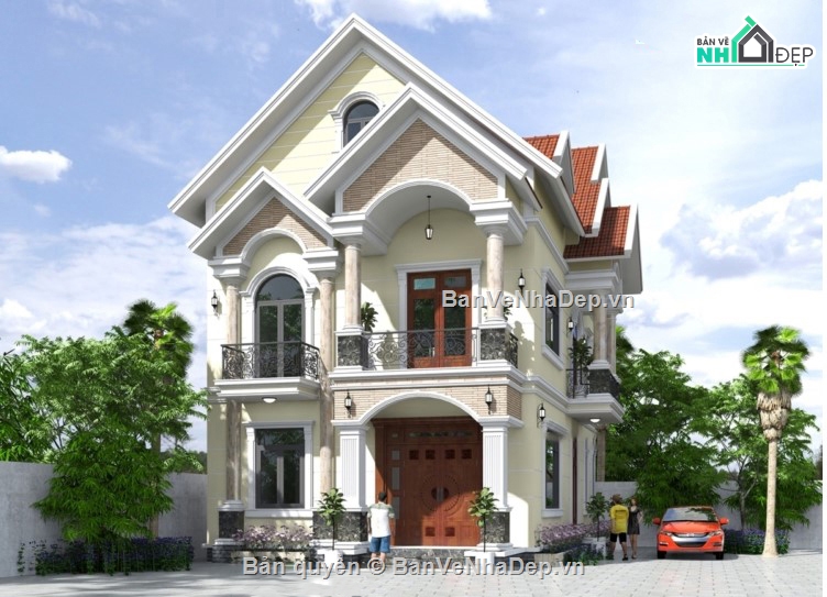 biệt thự 2 tầng,biệt thự mái thái,biệt thự mái thái 2 tầng