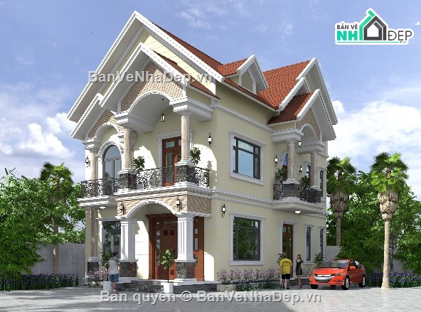 biệt thự 2 tầng,biệt thự mái thái,biệt thự mái thái 2 tầng