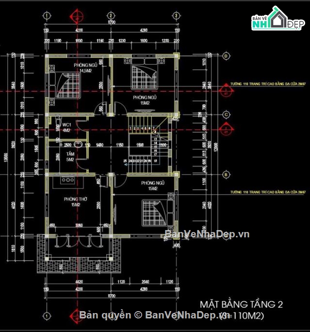 Biệt thự,Biệt thự 2 tầng,file cad biệt thự 2 tầng